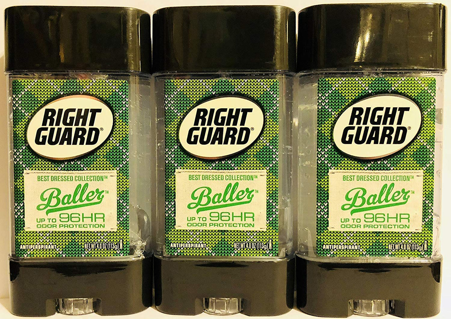 Right Guard Antiperspirant - Best Dressed Collection - Baller - Clear Gel - Net Wt. 4.0 OZ (113 g) Per Stick - Pack of 3 Sticks