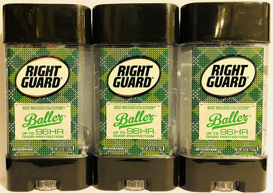 Right Guard Antiperspirant - Best Dressed Collection - Baller - Clear Gel - Net Wt. 4.0 OZ (113 g) Per Stick - Pack of 3 Sticks