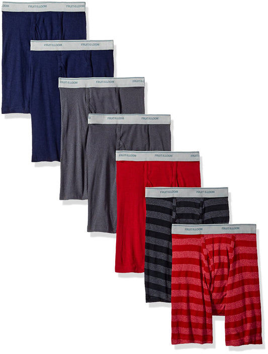Fruit of the Loom Men's Boxer Brief (Pack of 7), Assorted - Blues, Grays, Reds, Medium