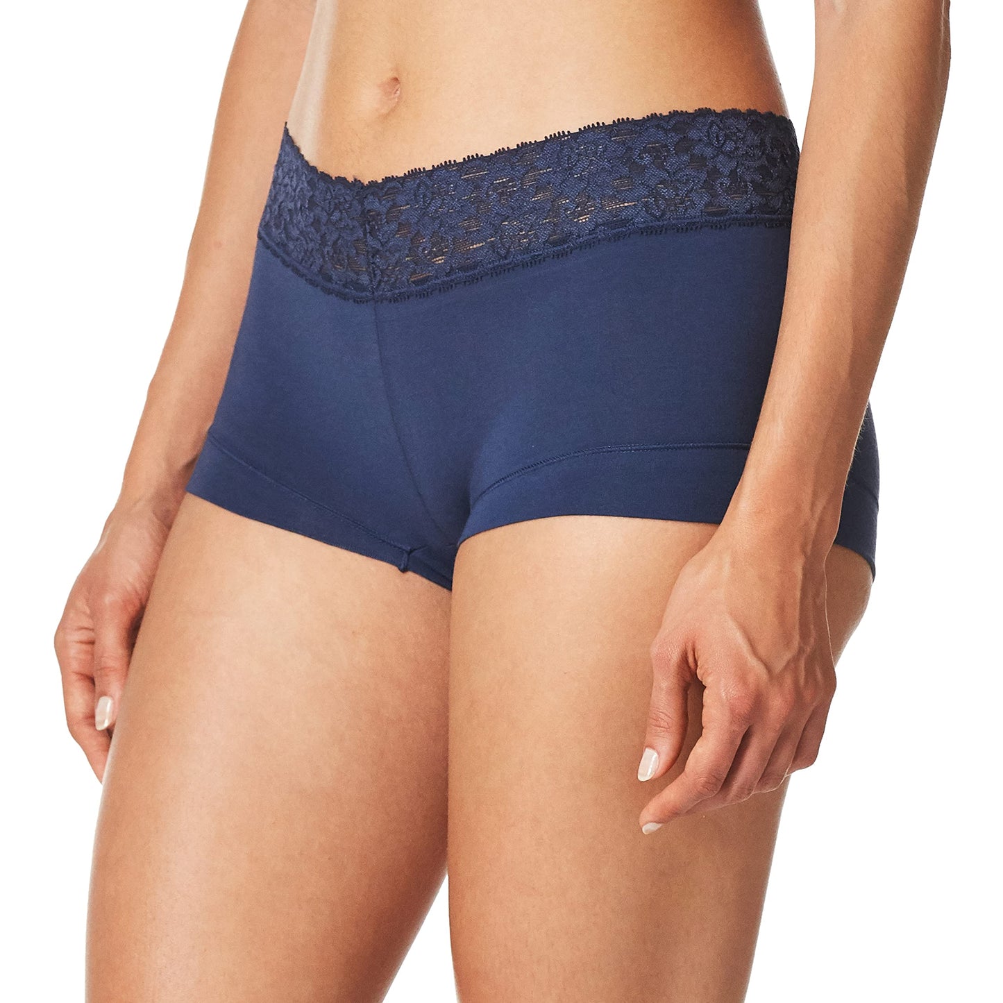 Maidenform Women's Cotton Underwear with Lace, Full Coverage Boyshorts Panties, Navy, 5