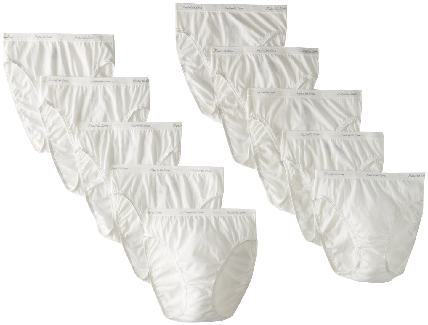 Fruit of the Loom Women's 10 Pack Cotton Hi-Cut Panties, White, 9