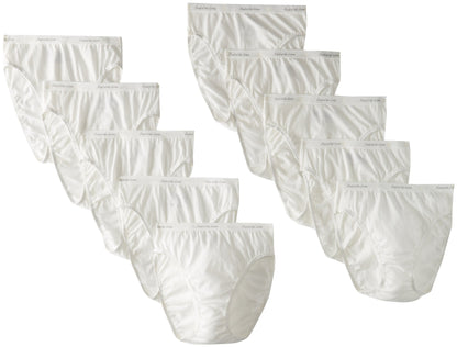 Fruit of the Loom Women's 10 Pack Cotton Hi-Cut Panties, White, 9