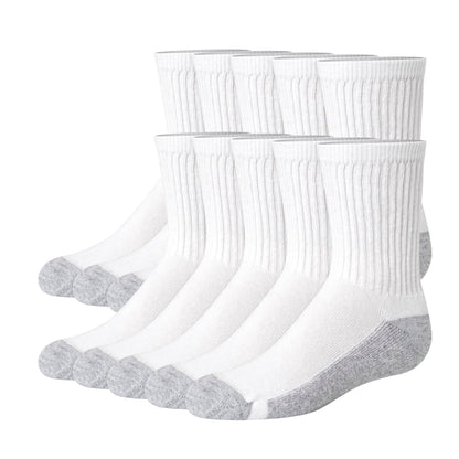 Hanes Boys' Big Uniform Crew, Moisture-Wicking Socks, Cushioned Foot Bottoms, 10-Pairs, White-12 Pack, Medium