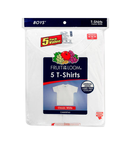 Fruit of the Loom Big Boys' Crew Neck Tee, White, Large, 5 Count