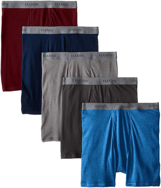 Hanes Men's Tagless No Ride Up Boxer Briefs Waistband 5-Pack