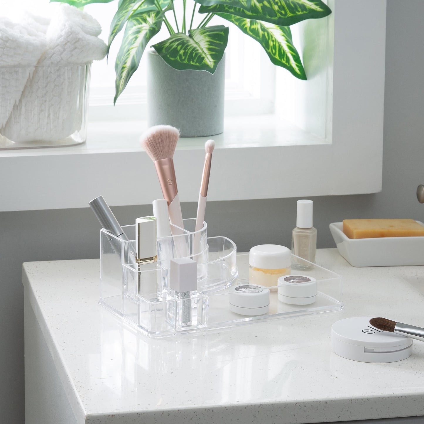 Simplify Cosmetic Organizer - Acrylic Holder for Makeup, Brush, Jewelry, Lipstick - Clear Color - 8 Sections - 8.78" x 5.04" x 3.15