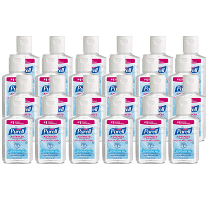 PURELL Advanced Hand Sanitizer Refreshing Gel, Clean Scent, 2 fl oz Travel Size Flip-Cap Bottle (Pack of 24) - 9605-24