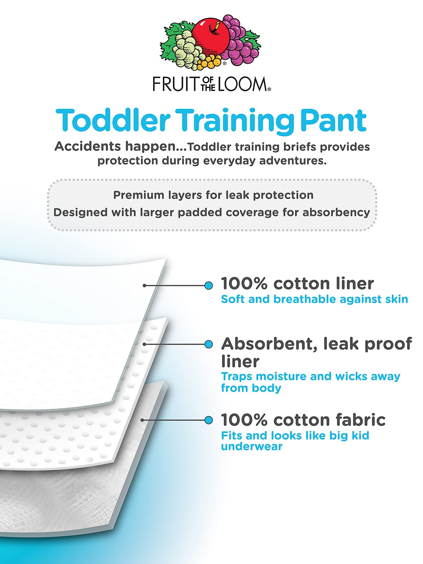 Fruit of the Loom Baby Toddler Potty Training Underwear (6 Pack), Boys Brief-Assorted Color, 3T