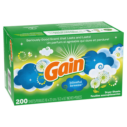 Gain GAIN Fabric Softener Dryer Sheets, Blissful Breeze, 200 Count