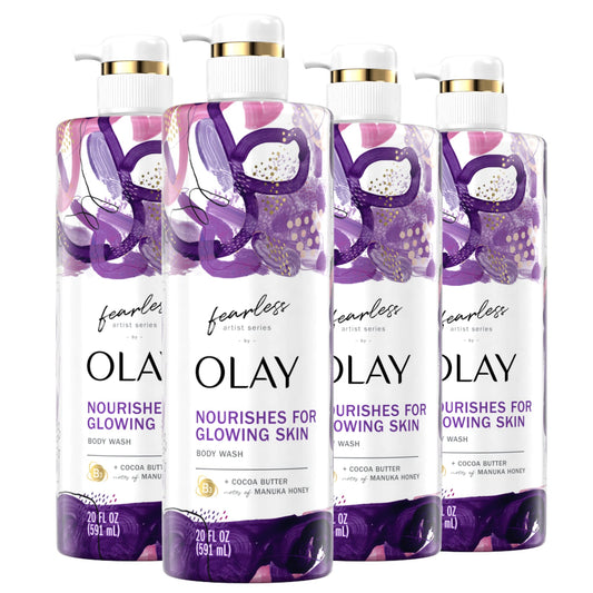 Olay Fearless Moisturizing Body Wash for Women with Cocoa Butter and Notes of Manuka Honey Artist Series 20 fl oz (Pack of 4)