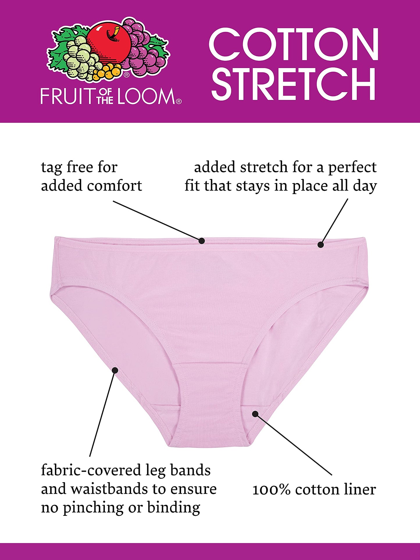 Fruit of the Loom Women's 6 Pack Cotton Stretch Bikini Panties, Assorted, 5