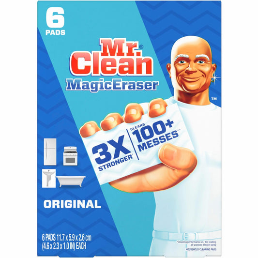 Mr. Clean Magic Eraser, 2.3 X 4.6, 1" Thick, White, 6/Pack, 6 Packs/Carton