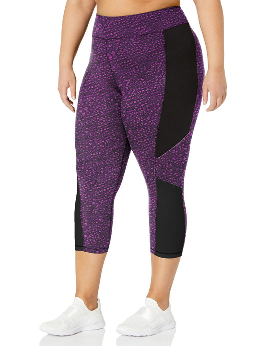 JUST MY SIZE womens Active Pieced Stretch Capri Pants, Spot on Plum Dream/Black, 1X US