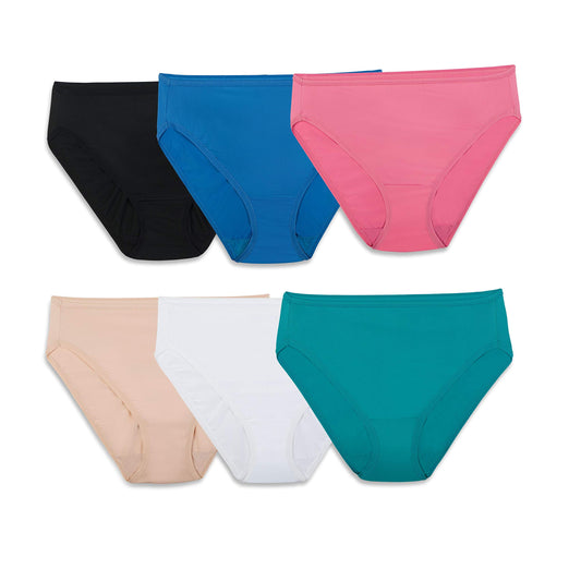 Fruit of the Loom womens Microfiber Panties (Regular & Plus Size) briefs underwear, Hi Cut - 6 Pack Assorted, 5 US