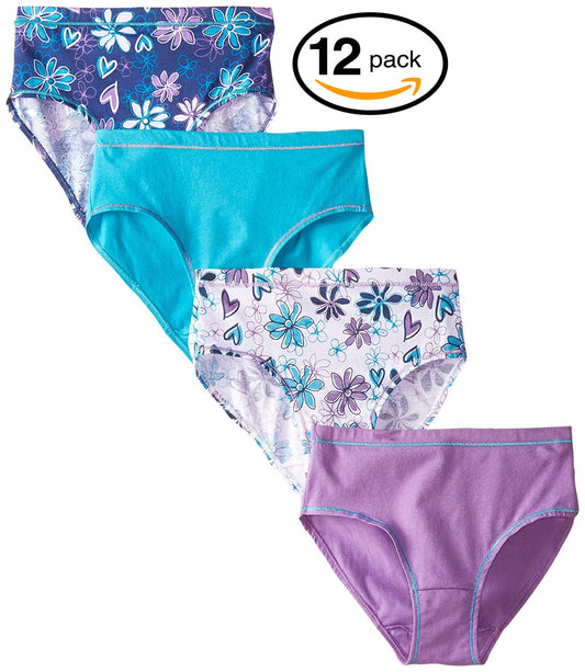 Hanes Girls 12-Pack Tagless Assorted Prints & Solids Briefs (10)