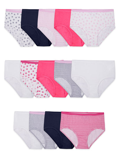 Fruit of the Loom Girls' Tag Free Cotton Brief Underwear Multipacks, Brief-20 Pack-Black/Pink/Grey, 8