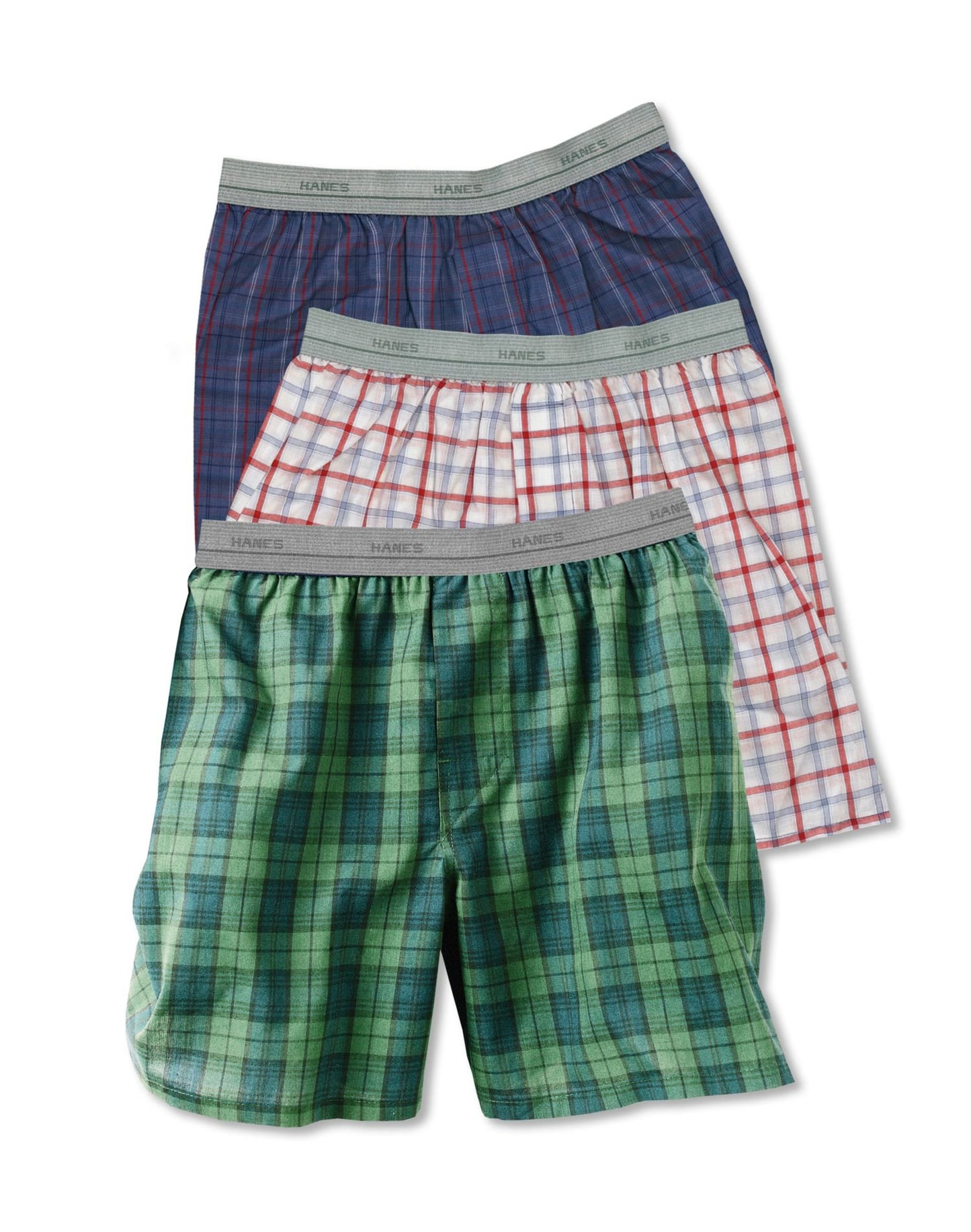Hanes Boys Exposed Waistband 3-Pack Woven Tartan Boxer, X-Large-Assorted Plaids