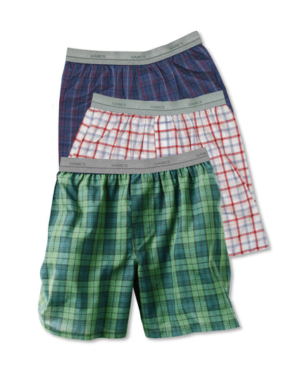 Hanes Boys Exposed Waistband 3-Pack Woven Tartan Boxer, X-Large-Assorted Plaids
