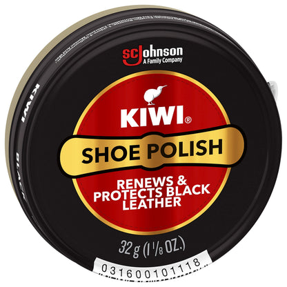 KIWI Shoe Polish, Black, Renews & Protects Black Leather - Shine, Nourishment & Long Lasting Water Protection, Stain & Scuff Coverage, 2.5 OZ Metal Tin (Pack of 3)