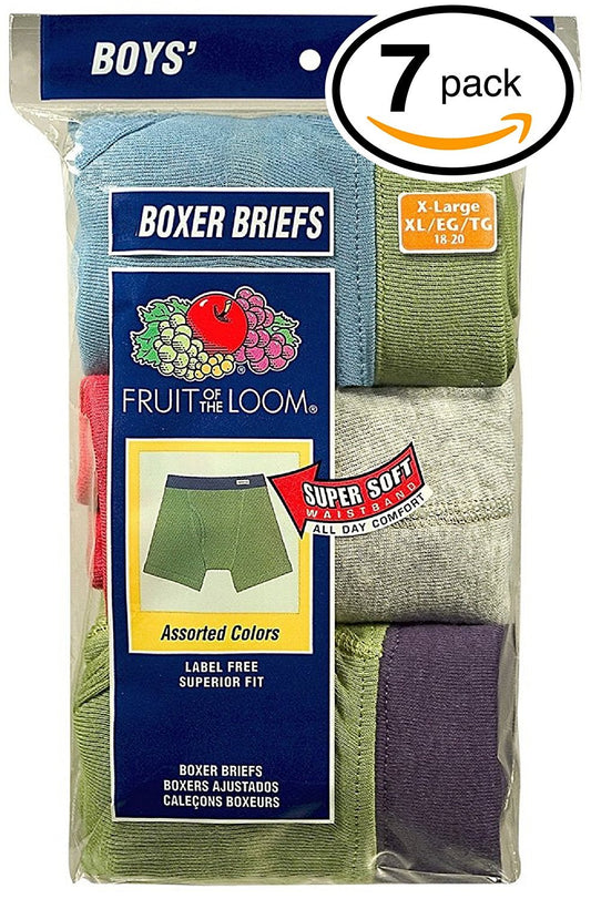 Fruit of the Loom Boys' Boxer Brief (Pack of 7) (Small, Fabric Covered Waistband (Comfortsoft))