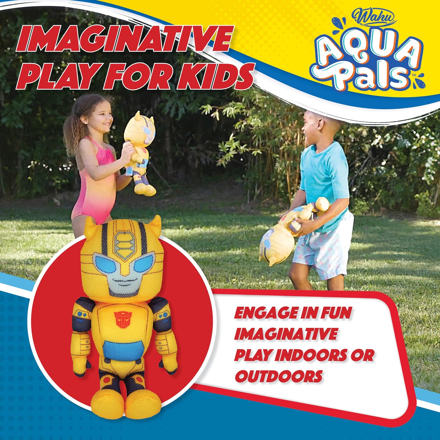 WAHU Aqua Pals Transformers Bumblebee Plush Water Toy for Kids Ages 2+, Fast-Drying Waterproof Plush Doll Toy for Pool and Bathtub, Yellow, 16"