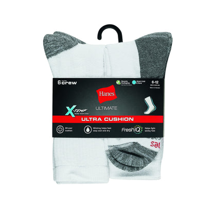 Hanes Ultimate Men Socks, 6-pair Hanes Ultimate Men s 6 Pack Ultra Cushion FreshIQ Odor Control with Wicking Crew Socks White, White, One Size US