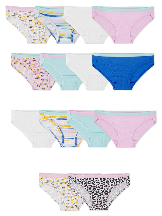 Fruit of the Loom Girls' Big Cotton Bikini Underwear, 14 Pack - Assorted Color/Pattern, 14