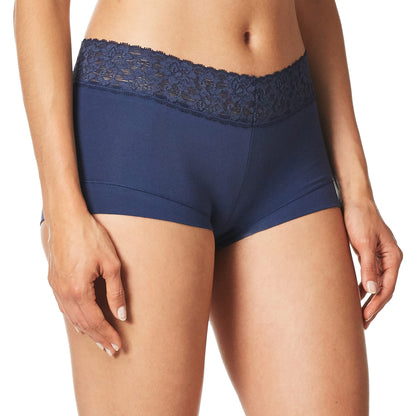 Maidenform Women's Cotton Underwear with Lace, Full Coverage Boyshorts Panties, Navy, 5