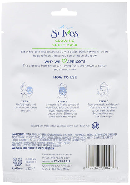 St. Ives Glow Apricot Skin Care Sheet Mask, Count of 6