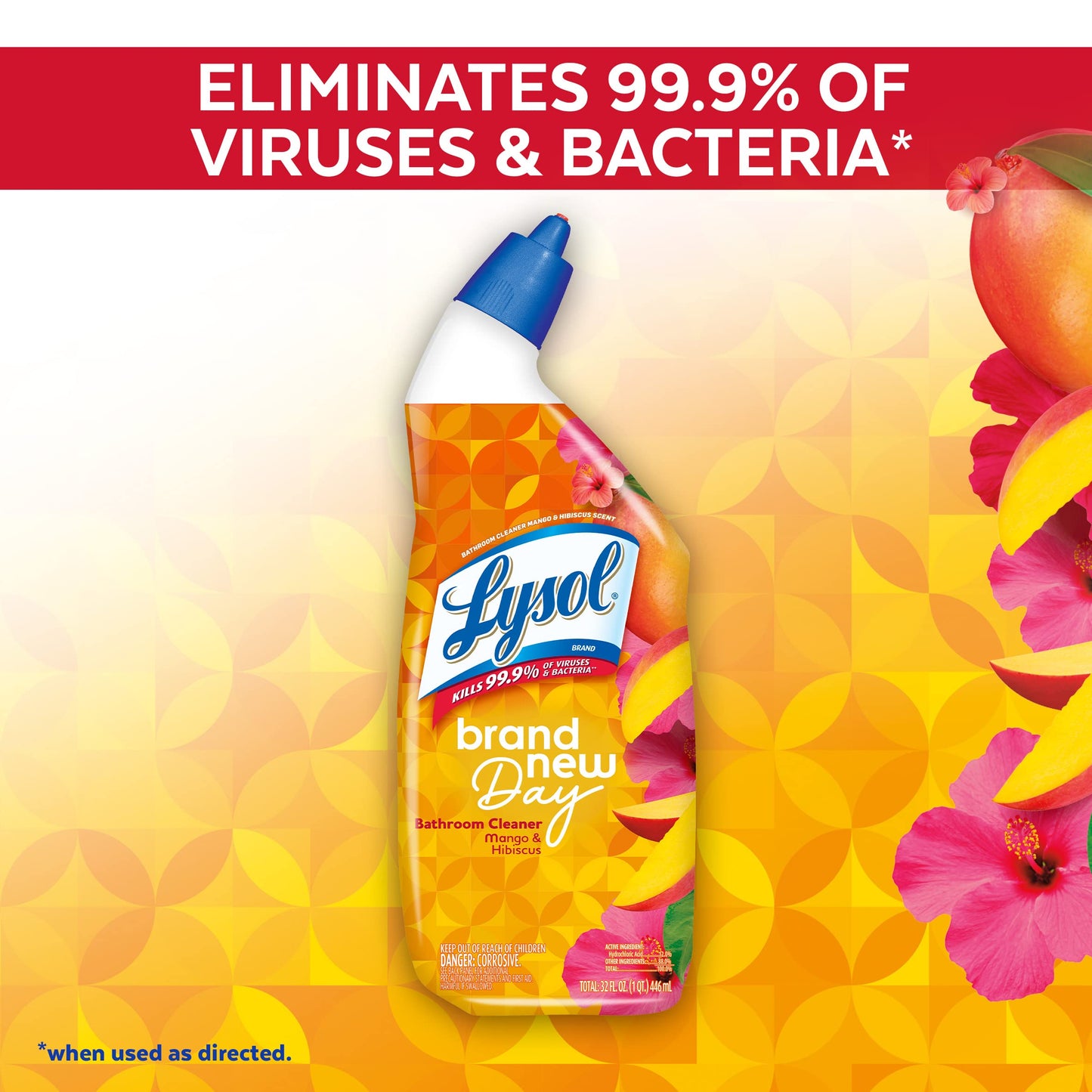 LYSOL Toilet Bowl Cleaner Gel, For Cleaning and Disinfecting, Stain Removal, Mango and Hibiscus, 24oz
