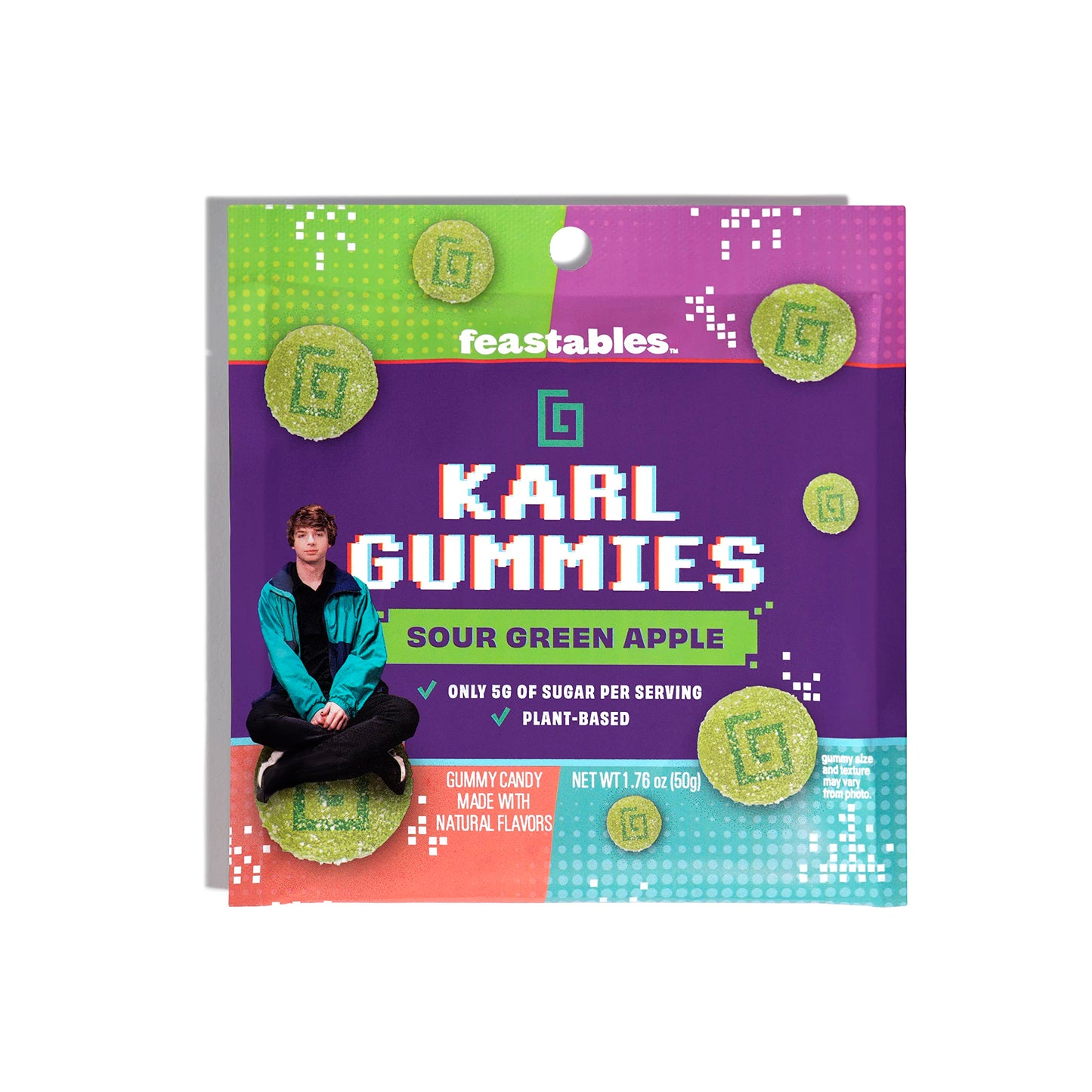 Feastables MrBeast Karl Gummy Sour Candy - Green Apple - 1.76 oz Bag (Pack of 8)