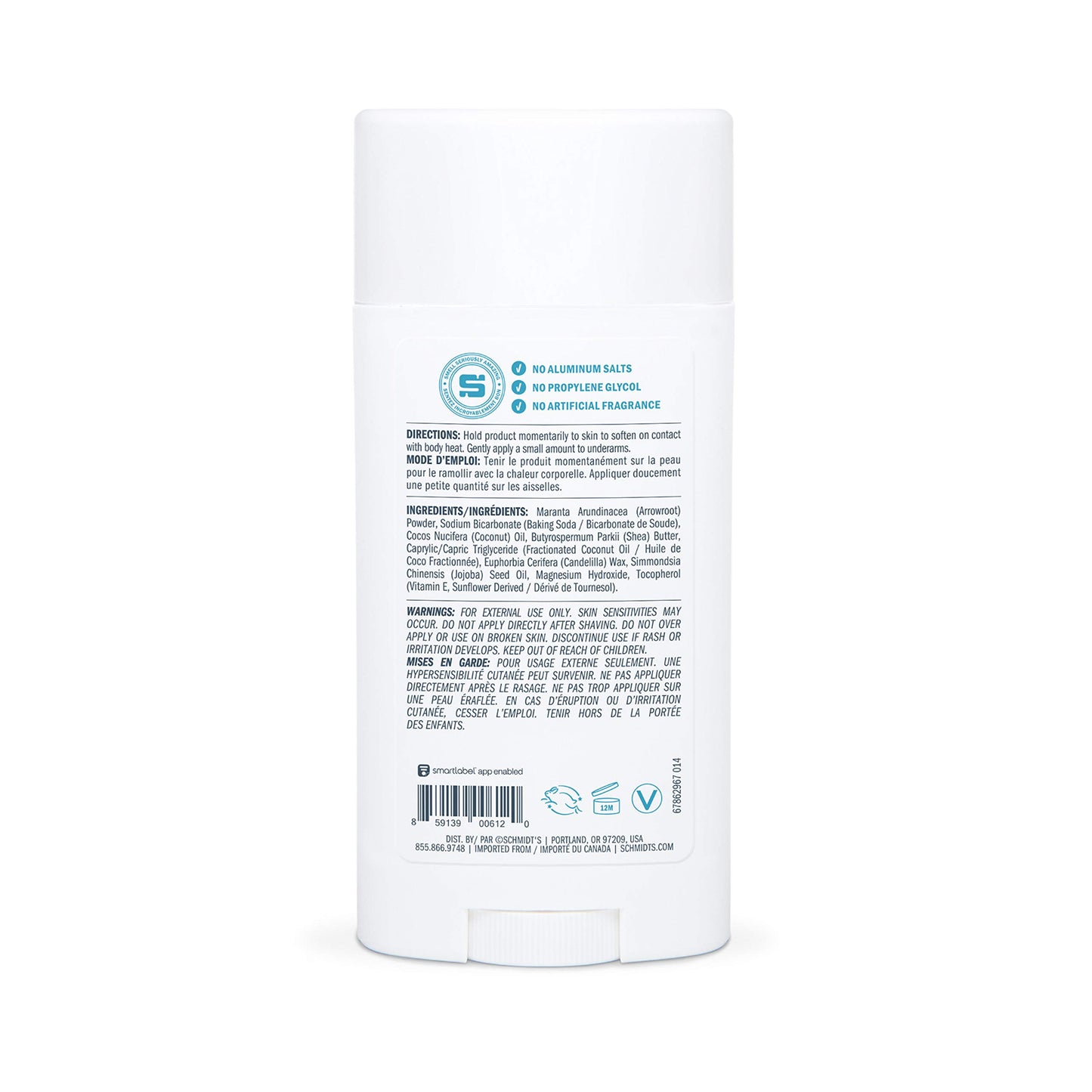 Schmidt's Aluminum Free Natural Deodorant for Women and Men, Fragrance Free 24 Hour Odor Protection, Certified Cruelty Free, Vegan Deodorant, 3.25 oz