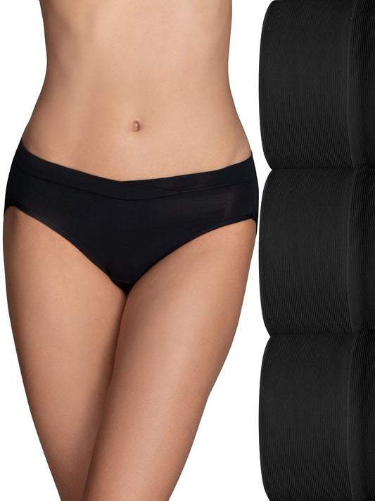 Vanity Fair Women's Beyond Comfort Bikini Panties, Silky Stretch-3 Pack-Black, 9