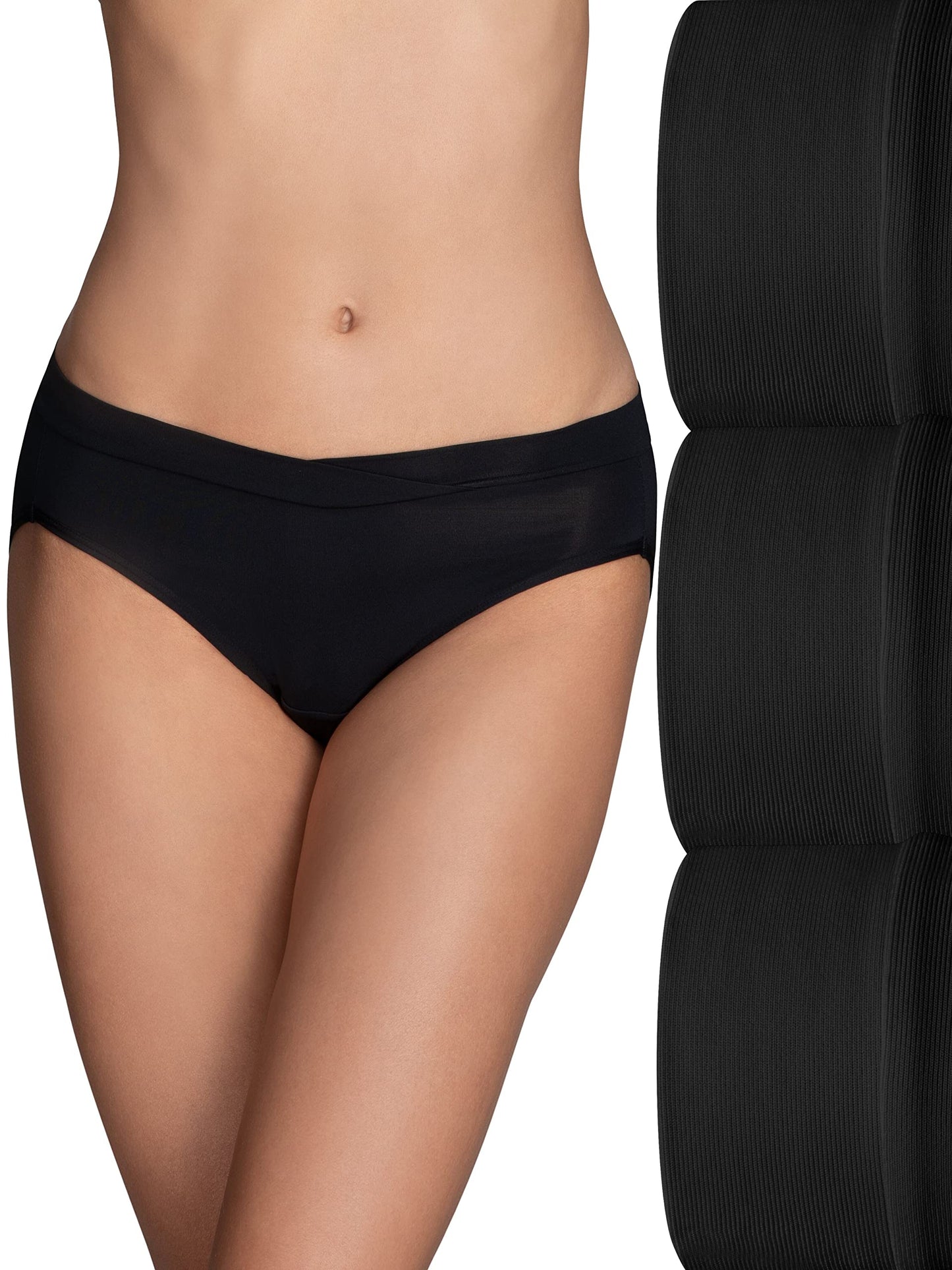 Vanity Fair Women's Beyond Comfort Bikini Panties, Silky Stretch-3 Pack-Black, 9