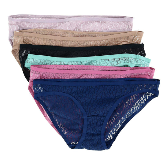 Fruit of the Loom Women's 6 Pack All Over Lace Bikini Panties, Assorted, X-Large (8)