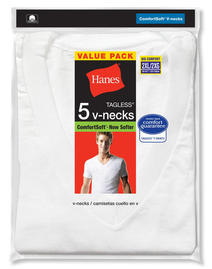 Hanes White V-Neck T P5 (Pack of 5)(White, Size: Large)