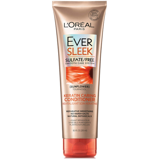 L’Oréal Paris EverSleek Sulfate Free Keratin Caring Conditioner with Sunflower Oil Fl, Fresh, 8.5 Ounce