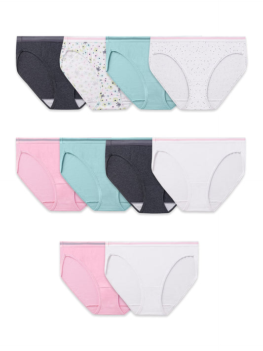 Fruit of the Loom Women's Eversoft Cotton Bikini Underwear, Tag Free & Breathable, Cotton-10 Pack-Colors May Vary, 9