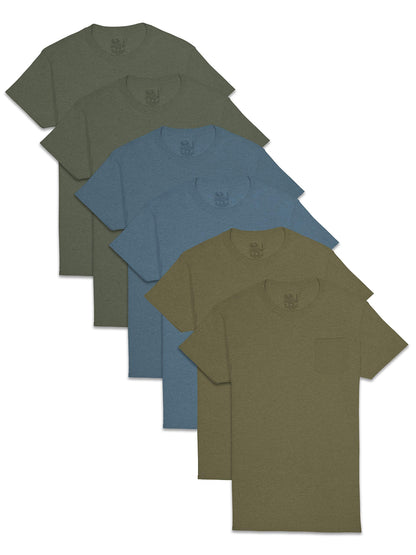 Fruit of the Loom Men's Eversoft Cotton Stay Tucked Crew T-Shirt, Regular-6 Pack Black/Grey, x_l