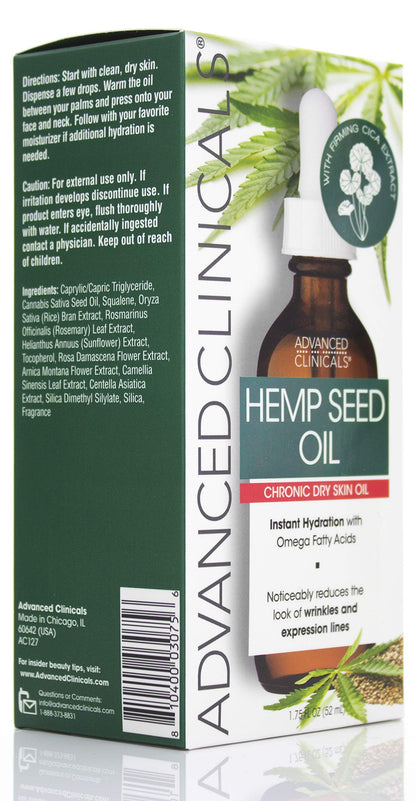Advanced Clinicals Hemp Seed Oil for Face. Cold Pressed Hemp Seed Oill instantly hydrates skin and helps with Wrinkles, Fine Lines, and Expression Lines, 2-Pack