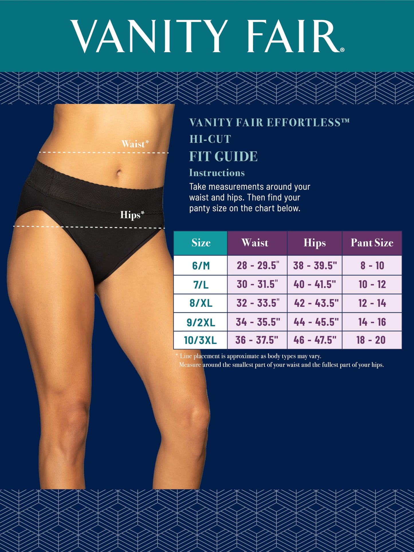 Vanity Fair Women's Effortless Panties for Everyday Wear, Buttery Soft Fabric & Lace, Hi Cut-3 Pack-Black
