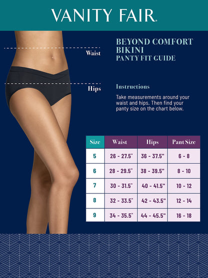 Vanity Fair Women's Beyond Comfort Bikini Panties, Silky Stretch-3 Pack-Black, 9