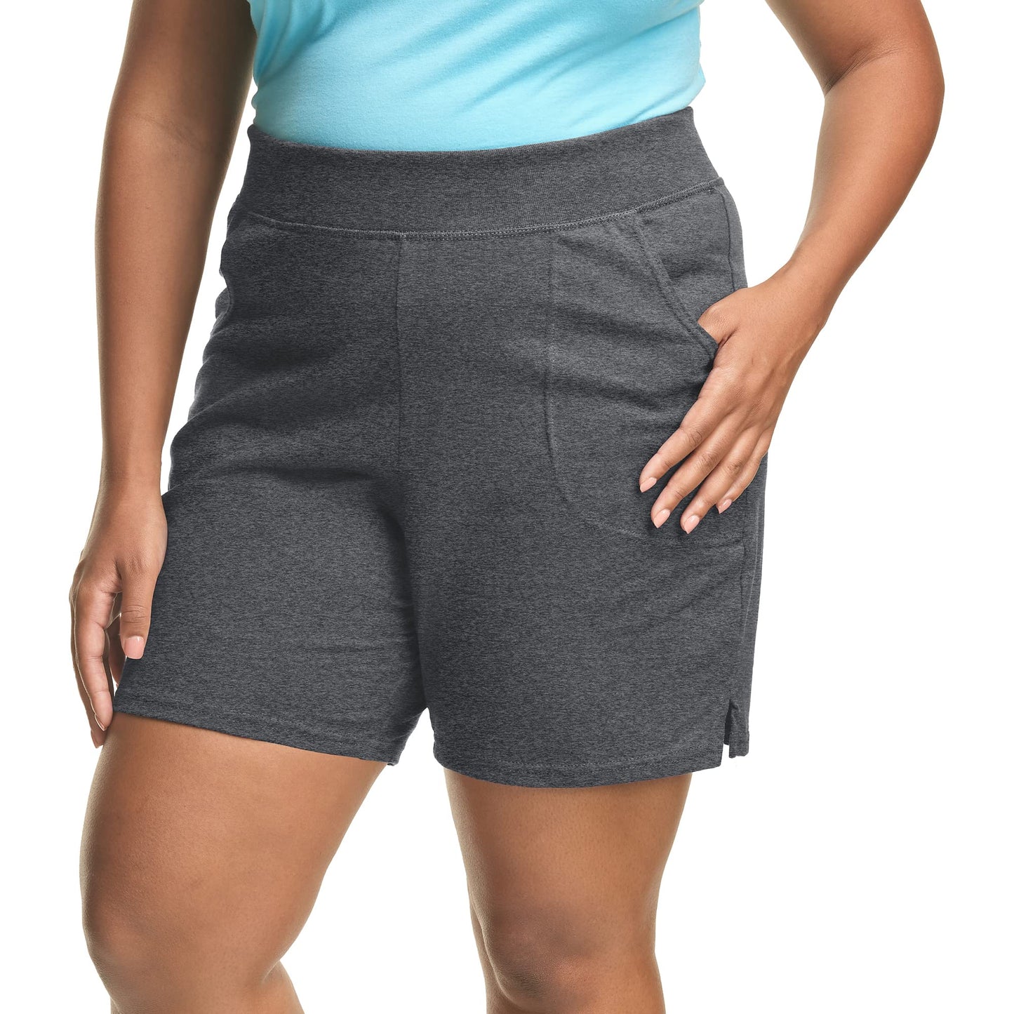 Just My Size Plus Size Cotton Jersey Shorts, Pull-on Gym Shorts, 7" Inseam