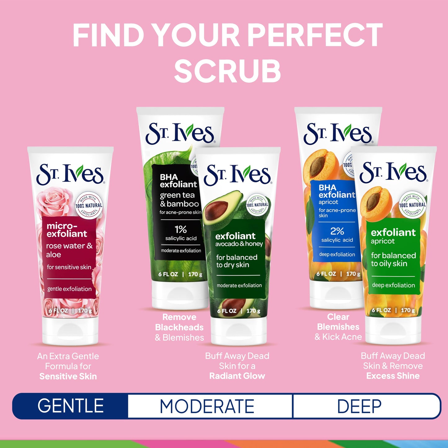 St. Ives Gentle Smoothing Face Scrub, Rose Water & Aloe Vera Exfoliator, Facial Scrub Made with 100% Natural Exfoliants, Paraben Free, Oil-Free, Dermatologist Tested 6 oz, 6 Pack