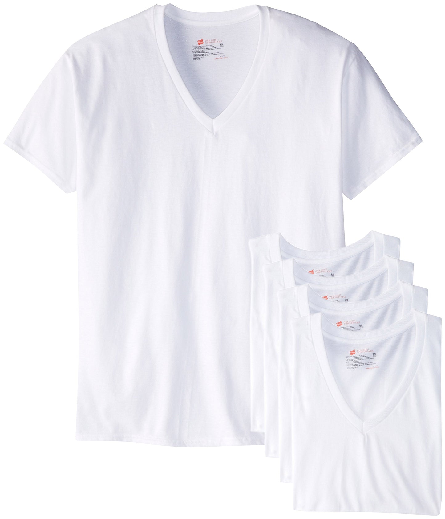 Hanes Ultimate Men's 6 Pack FreshIQ V-Neck Tee, White, Small