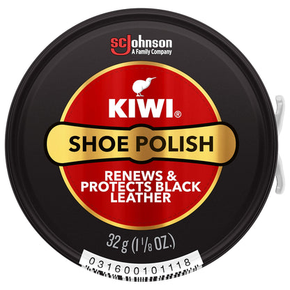 KIWI Shoe Polish, Black, Renews & Protects Black Leather - Shine, Nourishment & Long Lasting Water Protection, Stain & Scuff Coverage, 2.5 OZ Metal Tin (Pack of 3)