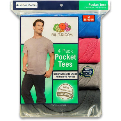 Fruit of the Loom Men's Pocket Crew Neck T-Shirt, Heather Gray, Large (Pack of 4)