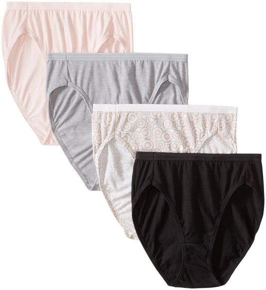 Hanes Ultimate Women's 4-Pack Cotton Hi-Cut Panties, Assorted Color, 7