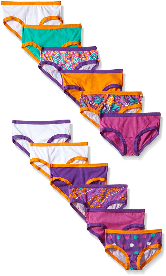 Fruit of the Loom Girls' Big Cotton Hipster Panties (Pack of 12), Assorted, 14