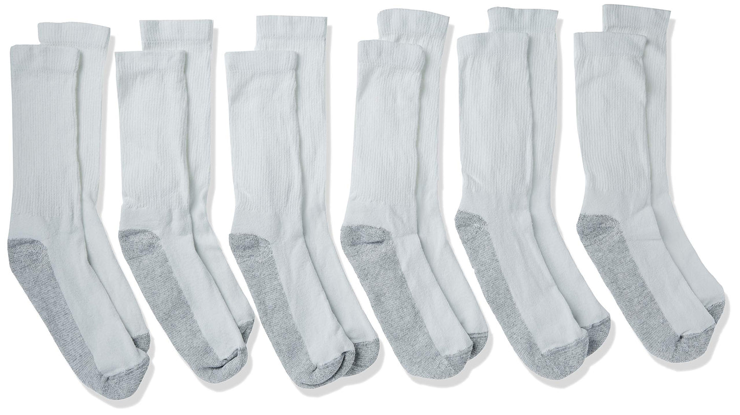 Fruit Of The Loom Men's 6 Pack Cushion Crew Socks, White, Sock Size:10-13/Shoe Size: 6-12
